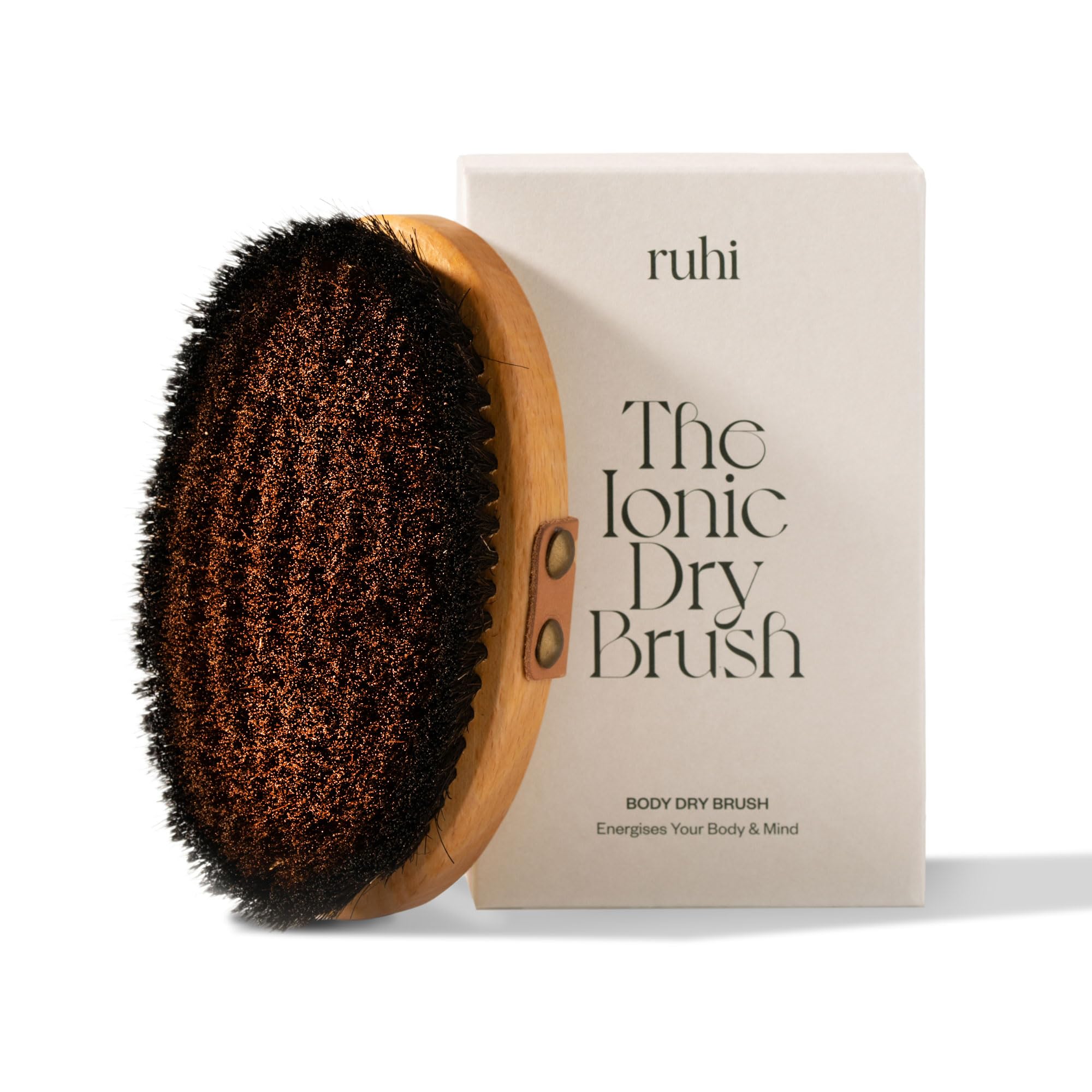 Rui Natural Bristles Monastery Ionic Body Dry Energy Copper Brush for Dry Brushing Massage