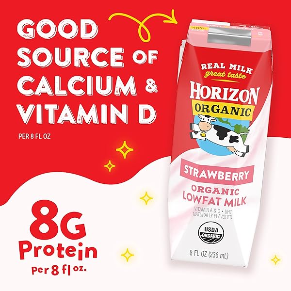 HORIZON ORGANIC SHELF STABLE 1% LOWFAT STRAWBERRY MILK BOXES, PACK OF 6 – 8G PROTEIN PER SERVING