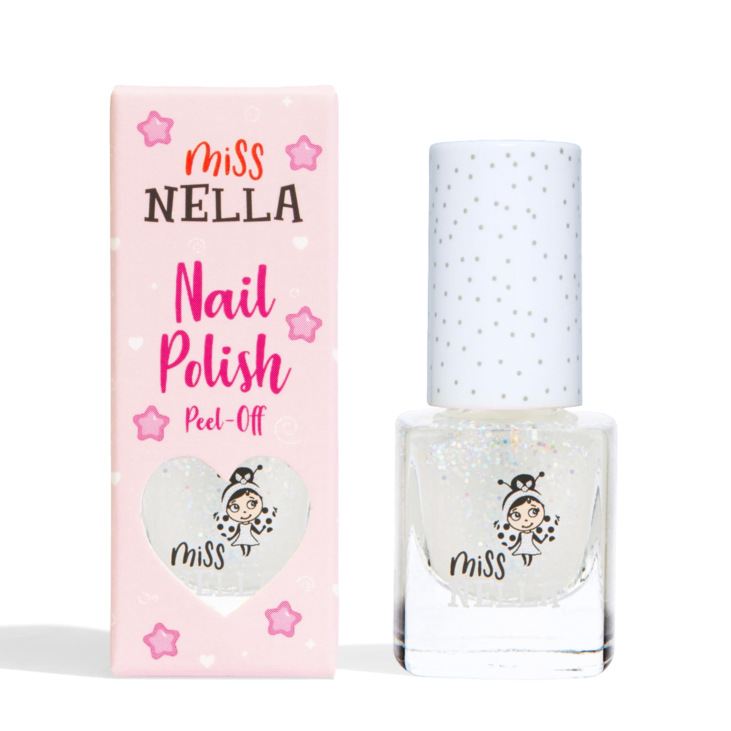 Miss Nella Party Collection CONFETTI CLOUDS- Special Glitter Clear Nail Polish for Kids, with Peel-off, Water Based, Non- Toxic & Odour Free Formula, Safe top coat for kids