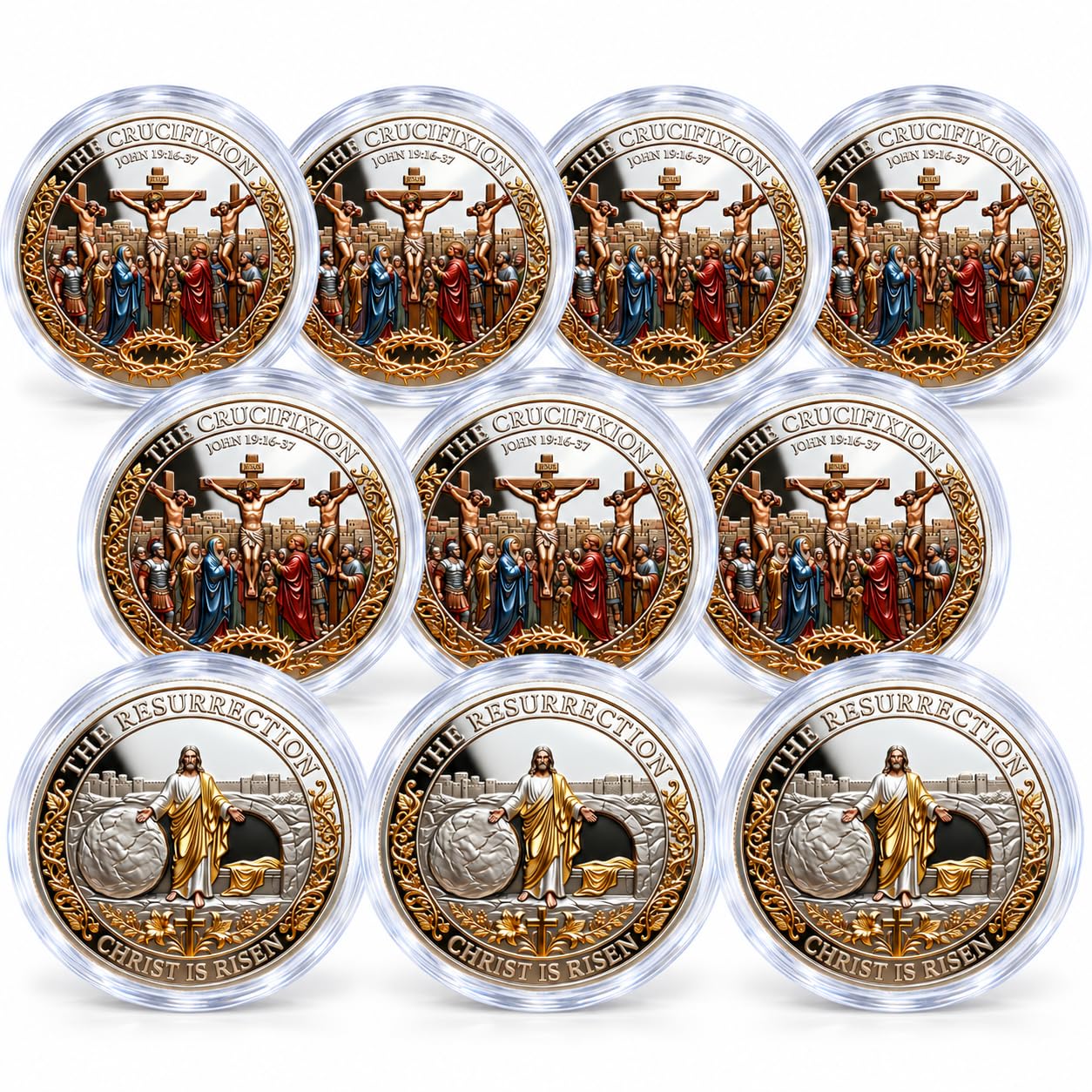 The Crucifixion of Jesus Christ Commemorative Coin, Jesus Christian Challenge Coin with Crown of Thorns - Double-Sided Empty Tomb & Crown of Thorns Token, Christian Religious Gift for Believers,10PCS
