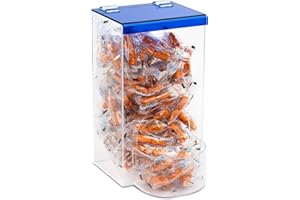 Inevibe Earplug Holder, Universal Clear Acrylic Storage with Blue Lid for Small Bulk Accessories - Finger Cots, Hairnets, Laundry Dishwasher Pods, Packets, Beard Covers, Condiments & Candy