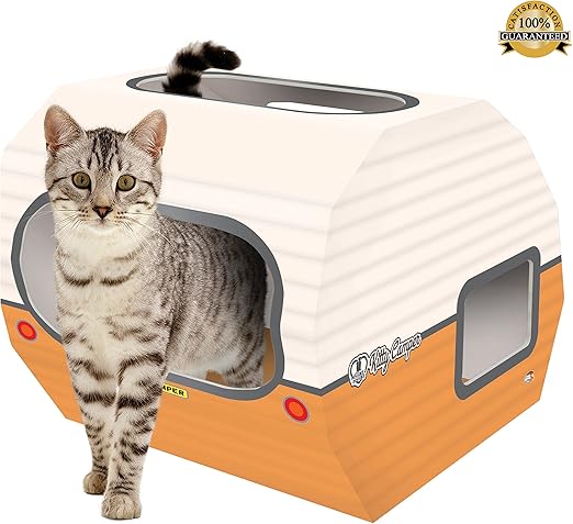 Casa de cartón para gato. La caravana para gatos es el perfecto juguete, castillo y cama