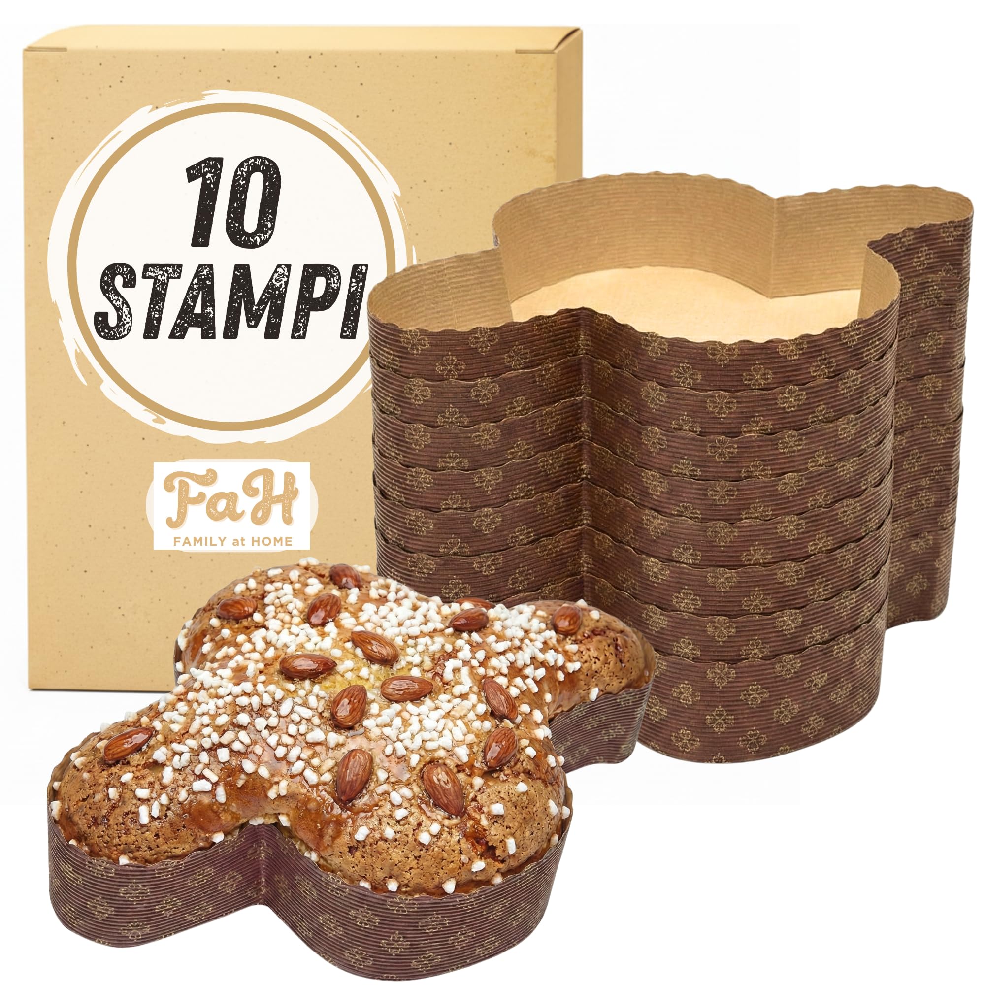 FAH Easter Cake Mould Colomba 750g - 10 Cases / Paper Cases Made of Pure Cellulose, Microwavable, Ideal for Oven, Disposable High Density, Heat Resistant up to 200°C