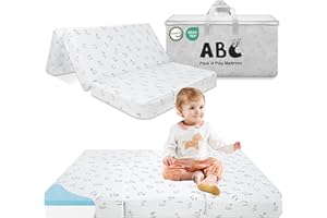 voomf Trifold Pack and Play Mattress - 38"x26" Pack N Play Mattresses Pad with Breathable Removable Cover - Dual-Sided Memory Foam Foldable Portable Travel Baby Crib Mattress