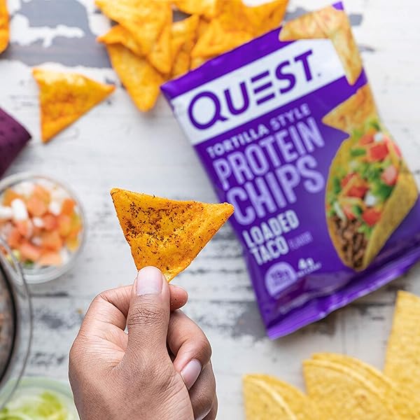 QUEST NUTRITION LOADED TACO TORTILLA STYLE PROTEIN CHIPS, 19G PROTEIN, 4G NET CARB, LOW CARB, GLUTEN FREE, 1.1 OZ (PACK OF 12)