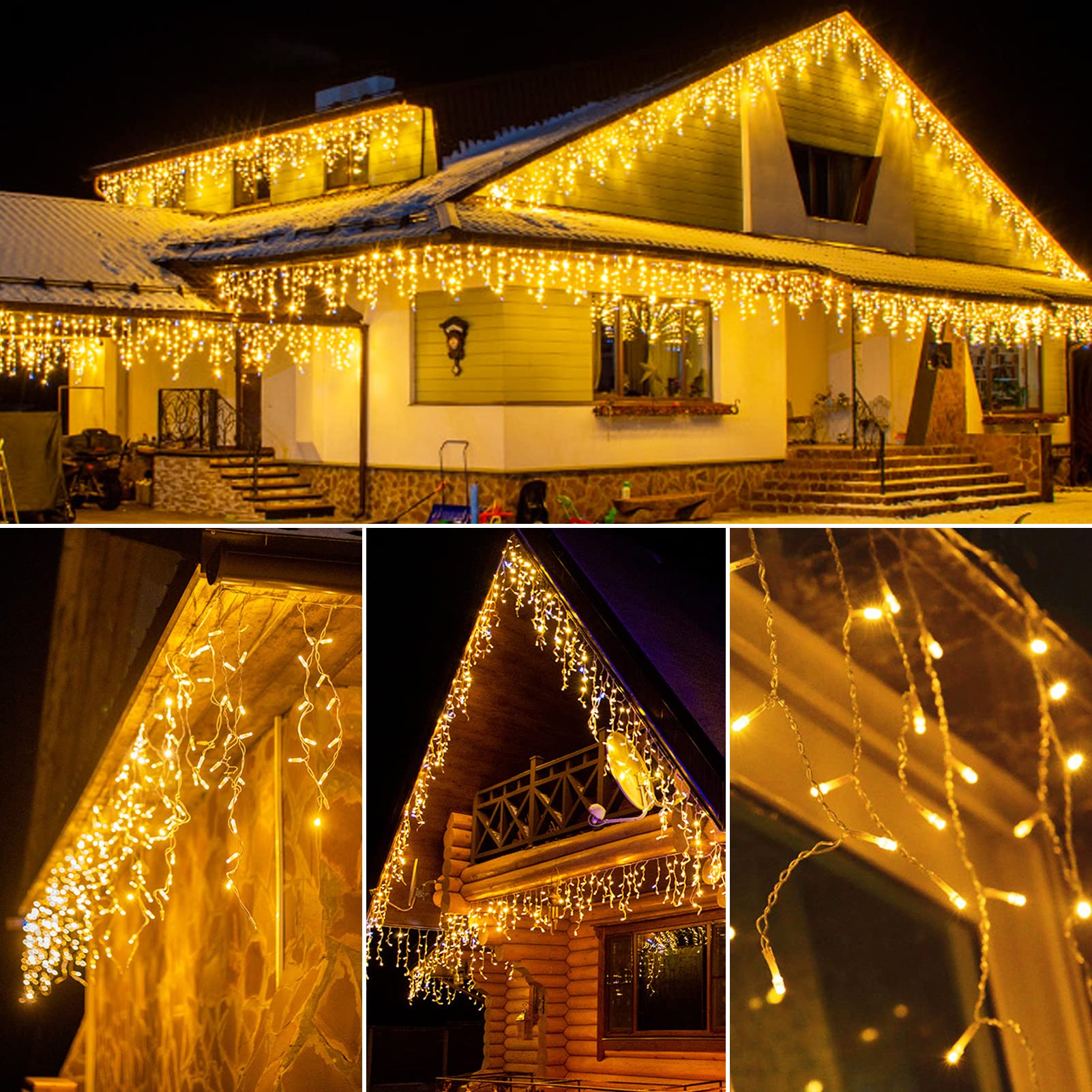 WOWDSGN LED Eisregen Lichterkette Außen, 15M 660LED Eiszapfen mit Timer 8 Modi IP44 wasserdicht Strombetrieben, Lichtervorhang für Weihnachten Dachkante Dachrinne Terrasse Balkon Warmweiß 7