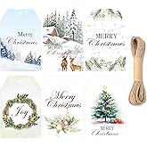 Christmas Gift Tags 2x3.14 Inch Gold Foil Holiday Labels Watercolor Christmas Tree DIY Party Favor Tags for Winter Party DIY Gift Decoration,90 Pcs
