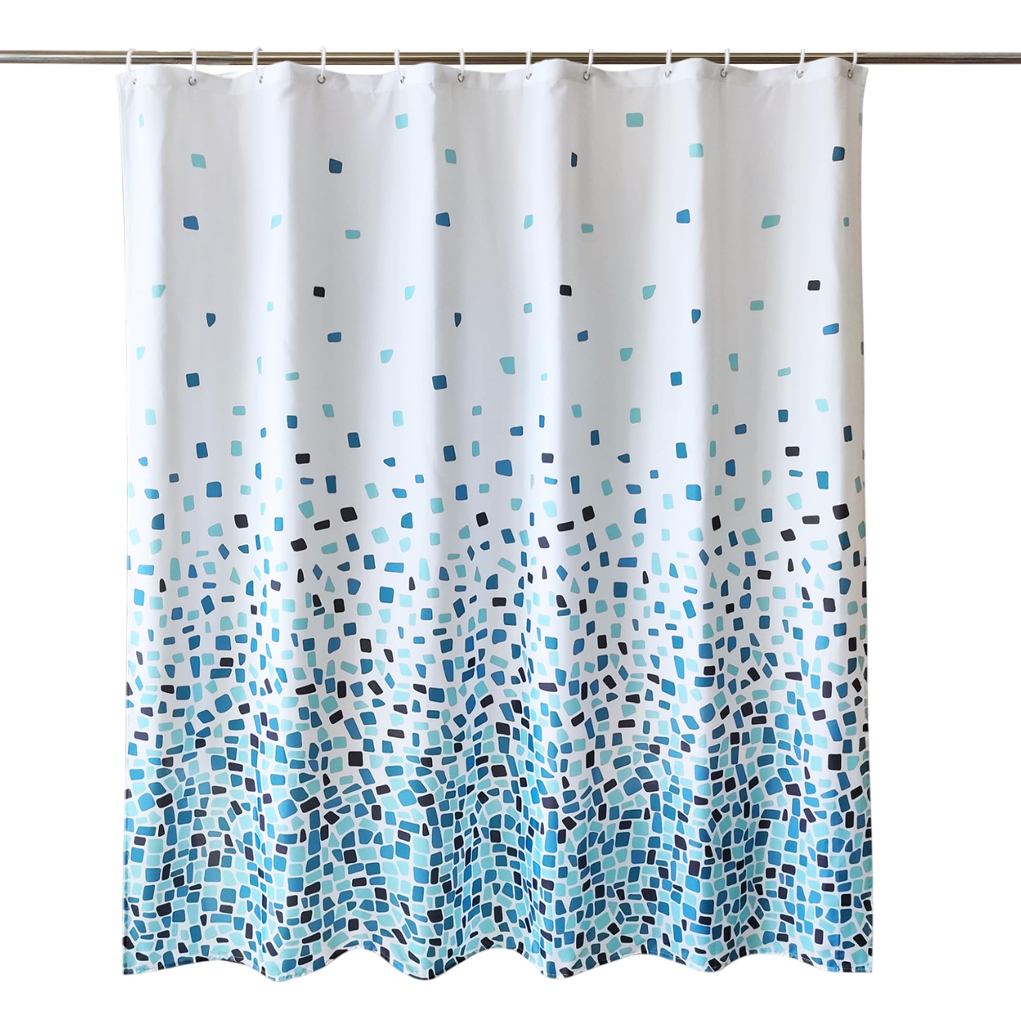 WedDecor Bathroom Shower Curtain Waterproof Mould Free Mildew Resistant, Heavy Duty 100% Polyester Fabric Curtains Liner Washable & Wipe Clean with 12 Curtain Hooks, Mosaic Blue, 180x180cm