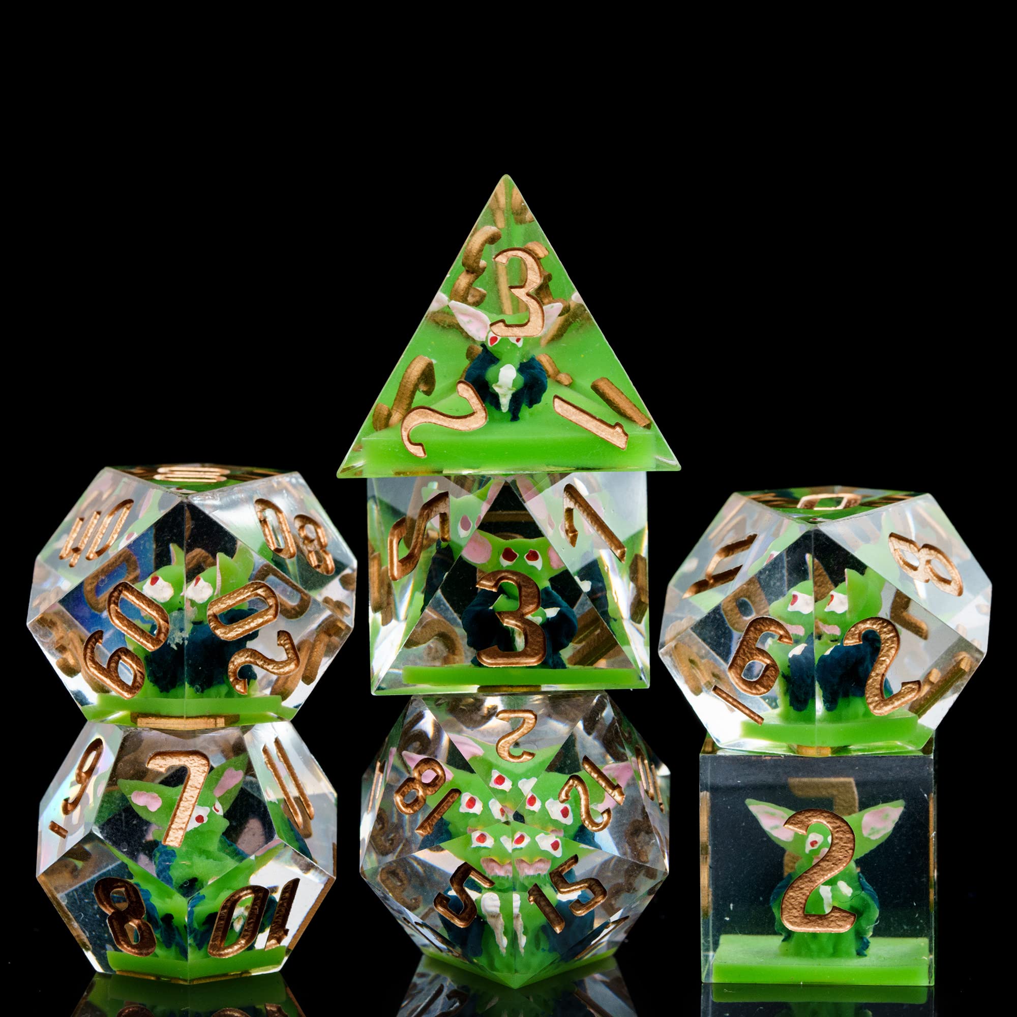 Cusdie Sharp Edges DND Dice, 7 PCs D&D Dice, Handcrafted Polyhedral Dice Set, for Role Playing Game (Green Sprite) — image 1