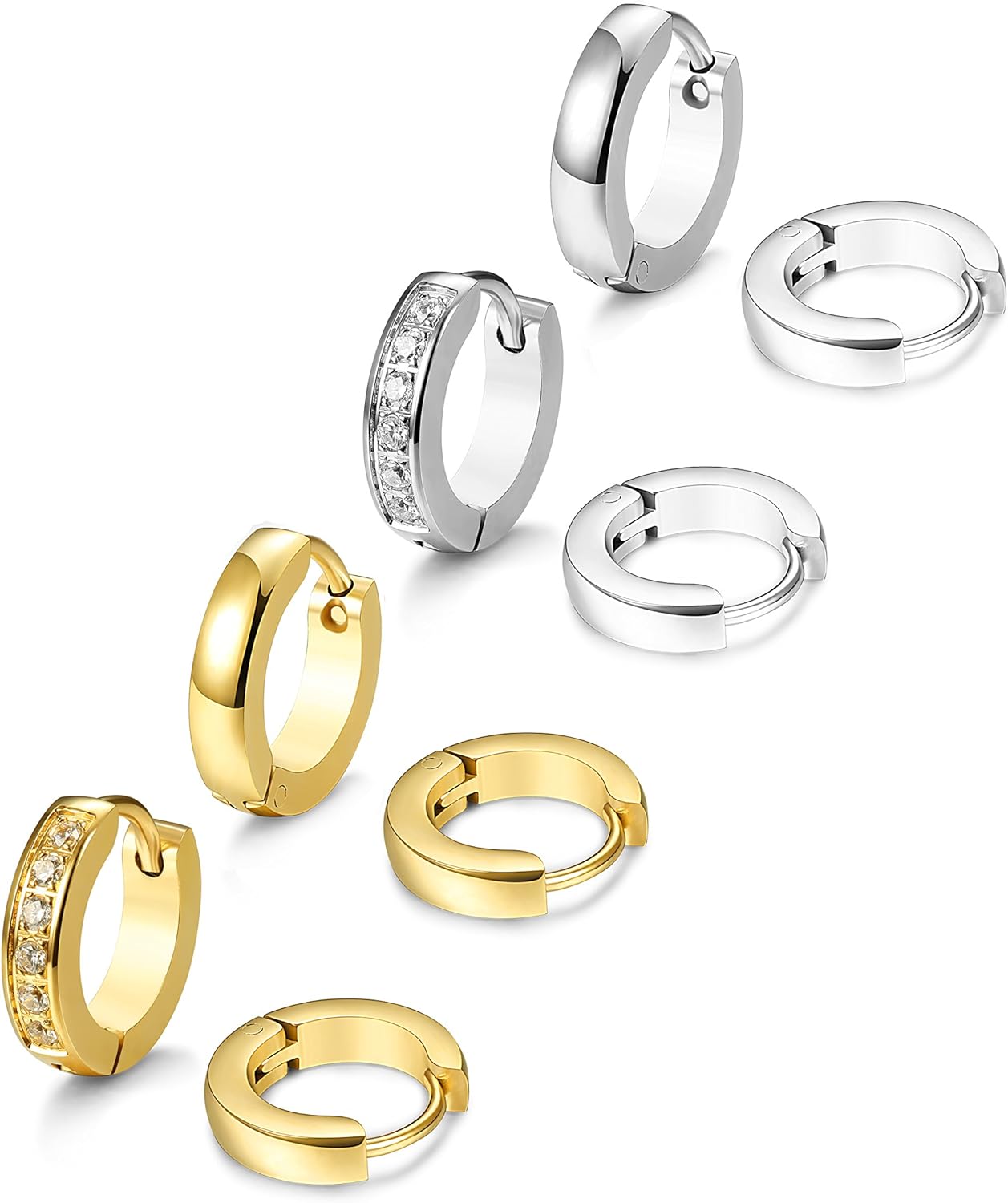 JOERICA 4 Pairs Stainless Steel Small Hoop Earrings for Men Women Ear Piercing,13MM