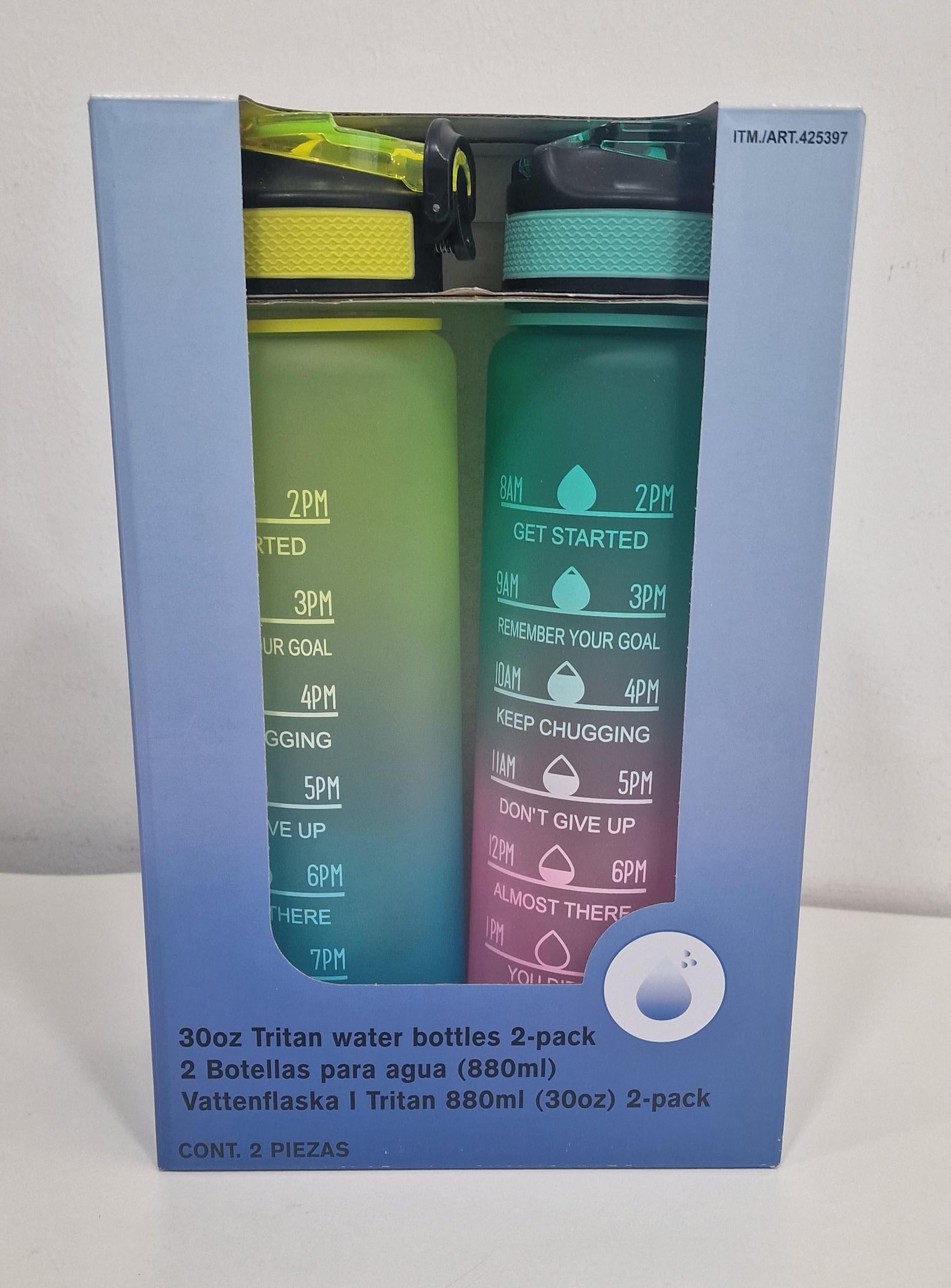 Tritan Water Bottles - 2 Pack | 880ml (30oz) (Aqua/Yellow)