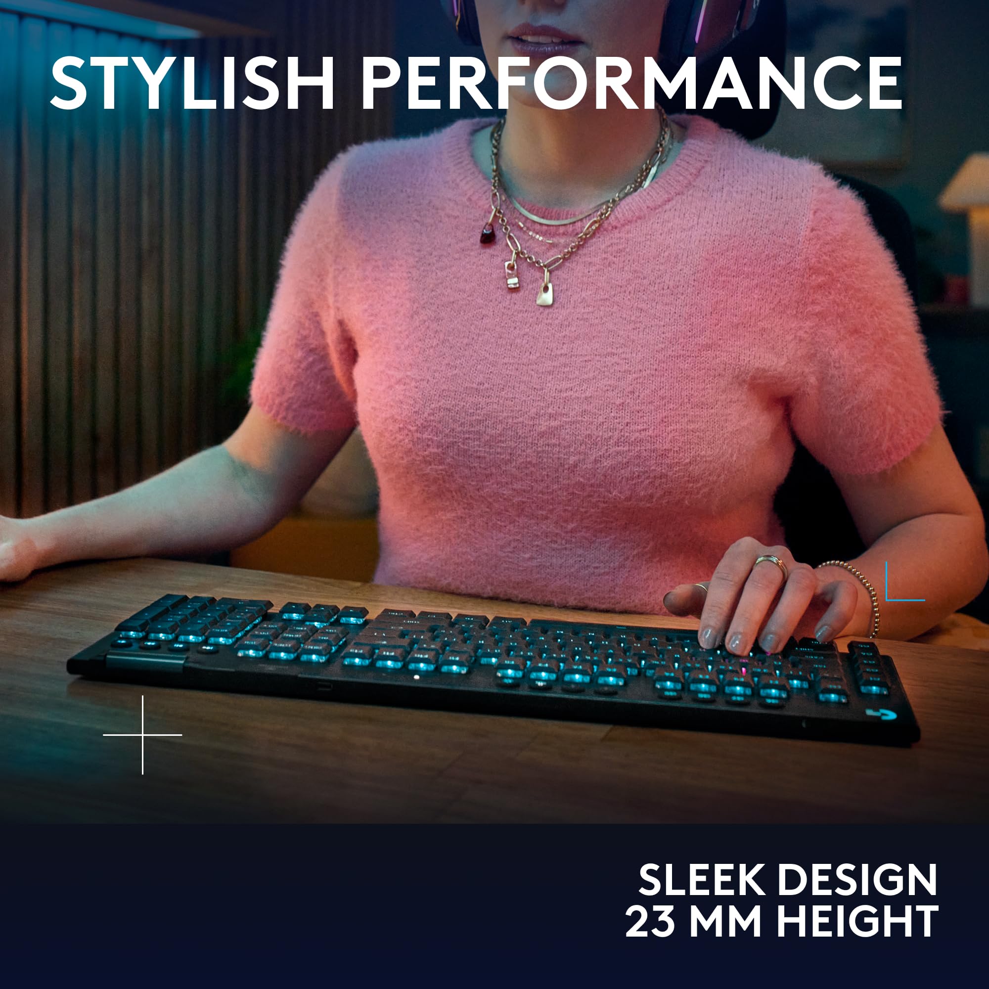 Logitech G915 X Lightspeed Wireless Mechanical Gaming Keyboard, Double-Shot PBT Keycaps, Fully Programmable Keys, RGB Backlit Mac/PC Gaming Keyboards, Aluminum Finish, GL Tactile Switches, Black