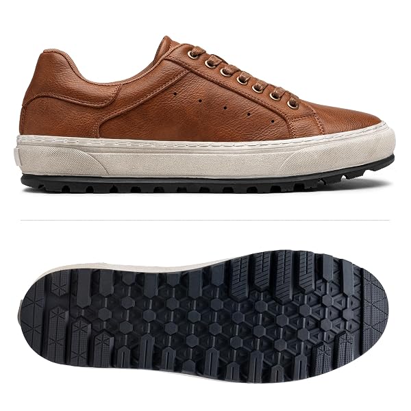 JOUSEN MEN’S CASUAL SHOES RETRO MEN’S CASUAL DRESS SNEAKERS COMFORTABLE LIGHTWEIGHT CASUAL SNEAKERS SHOES FOR MEN(AMY5150 YELLOWBROWN 12)