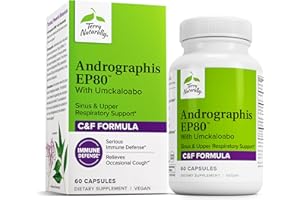 Terry Naturally Andrographis EP80 with Umckaloabo - Sinus Health Support - Supplement to Support Mucus Relief & Respiratory Function - Vegan Capsules to Aid Immune Health - 60 Capsules (60 Servings)
