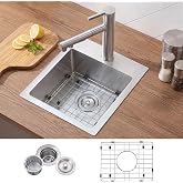VCCUCINE 15x15 Inch Drop in Bar Sink, Topmount RV Small Kitchen Sink, Handmade Stainless Steel Wet Bar Sink, Outdoor Single Bowl, Brushed Nickel Prep Sink with Accessories