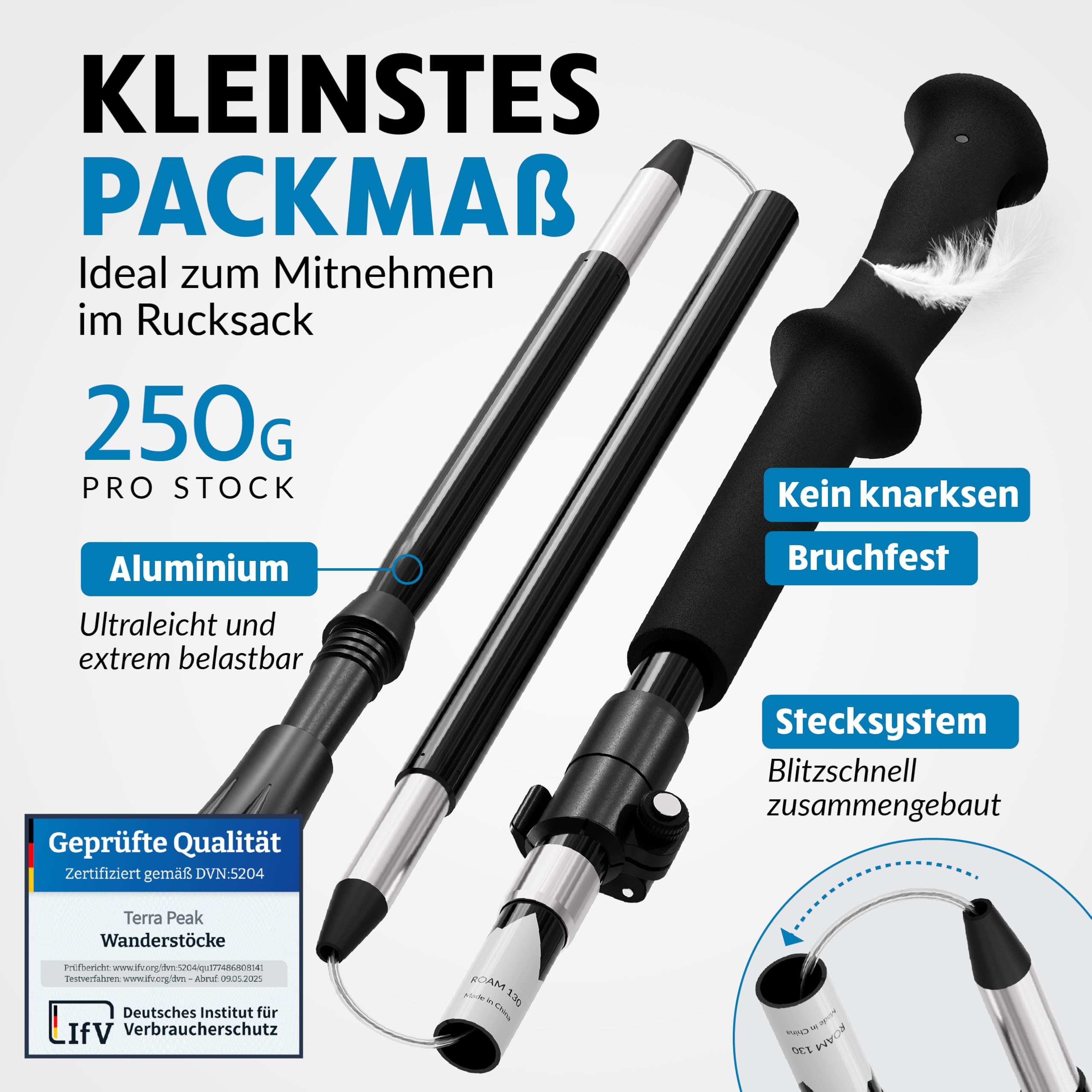 Terra Peak Wanderstöcke Teleskop Aluminium faltbar, ausziehbar & Ultra-leicht - Trekkingstöcke & Nordic Walking Stöcke verstellbar Damen & Herren mit Gummipuffer Wander-Stock & Hiking Poles (Zubehör) 2