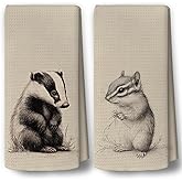BCUANGD Animals Kitchen Towels Decor Set of 2 - Rustic Animal Badger Chipmunk Forest Nursery Hand Tea Towels, for Kids Boys Dish Towel Dishcloths Decorations for Home, 16"x24"