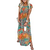 WIHOLL Summer Dresses Cap Sleeve Crewneck Maxi Long Casual Dress with Pockets Beach Vacation Sundresses 2026 Trendy