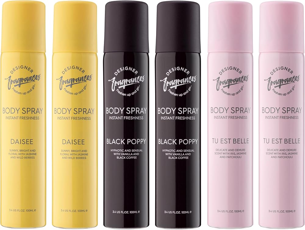 Designer Fragrances 6 Pack Body Sprays 100ml Tu Est Belle Daisy Black Poppy