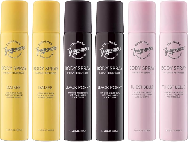 Designer Fragrances 6 Pack Body Sprays 100ml Tu Est Belle Daisy Black Poppy