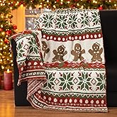 Namalu Large Chrismas Gingerbread Throw Blanket 50 x 60 Inch Soft Xmas Gingerbread Man Knit Throw Reversible Knitted Blanket for Couch Bed Sofa, Microfiber Lightweight Decorative Poinsettia