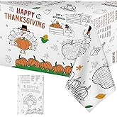 Happy Thanksgiving Coloring Tablecloth for Kids-Giant Thanksgiving Paper Activity Table Cover, Jumbo Fall Turkey Coloring Games Poster Crafts for Thanksgivings Table Decor Party Favors,54 x 108 Inch