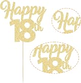 Gyufise 3Pcs Happy 18th Cake Toppers Gold Glitter 18th Birthday Decorations view 3