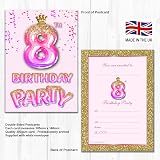 Olivia Samuel 20 Pack 8th Birthday Invitations Pink Gold Glitter UK Printed view 2