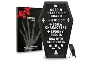 Coffin Letter Board Black With Spooky and All Seasons Emojis +500 Characters, and Wooden Stand - 17x10.5 Inches - Gothic Hall
