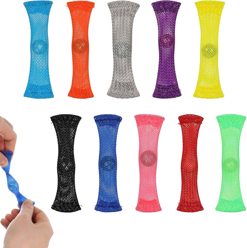 Friusate 10 Pcs Fidget Toys Braided Mesh Tube with Marbles Stress Reliever