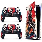 Skin Sticker for Game Console 5 Cover - Samurai Art, Compatible with Both Disc Edition & Digital Edition (not Slim Ver) - 2 Controller Skins & Console Skin - No Bubble, Full Protection, Removable