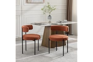 FORSALUND Boucle Dining Chairs Set of 2, Rust Dining Chairs with Upholstered Seat and Round Back, Mid-Century Modern Kitchen Chairs for Dining Room, Restaurant