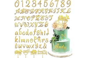 DRWATE Acrylic Alphabet Number Cake Topper DIY Personalized Name Cake Toppers with A-Z Letter 0-9 Number Happy Birthday and Happy Anniversary for Wedding Baby Shower Party Supplies (Style3 Gold)