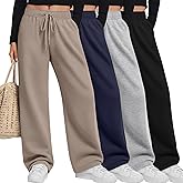Baggyfly 4 Pack Women's Plus Size Wide Leg Lounge Pants High Waisted Drawstring Sweatpants Elastic Casual Pants with Pockets