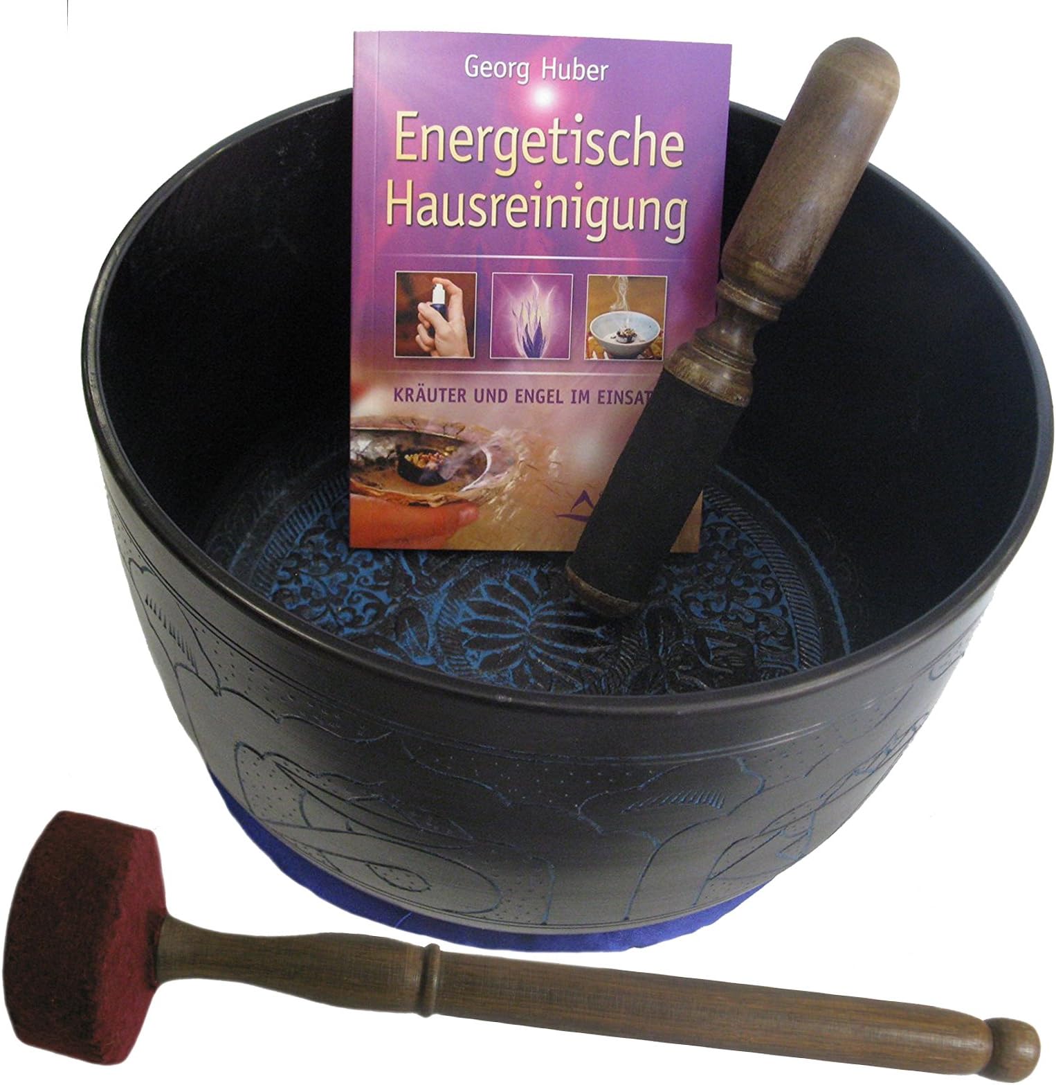 'Cleaning Tibetan Singing Bowl 1400 – 1500 g, 21 – 22 cm Approx 13 cm Tall. Singing Bowl for Cleaning of 3D Mood and Energy Room and Home Cleaning After A Burning # 70011. Hand Made Bronze with Ayurvedic Engraving Cases. This Special Cleaning Creates a Energy Undertone Of Negative Forces of Sustainable Help Remove Set of 4 with Wooden Leather Beater, Cushion and Book by Georg Huber – Energet House Cleaning.