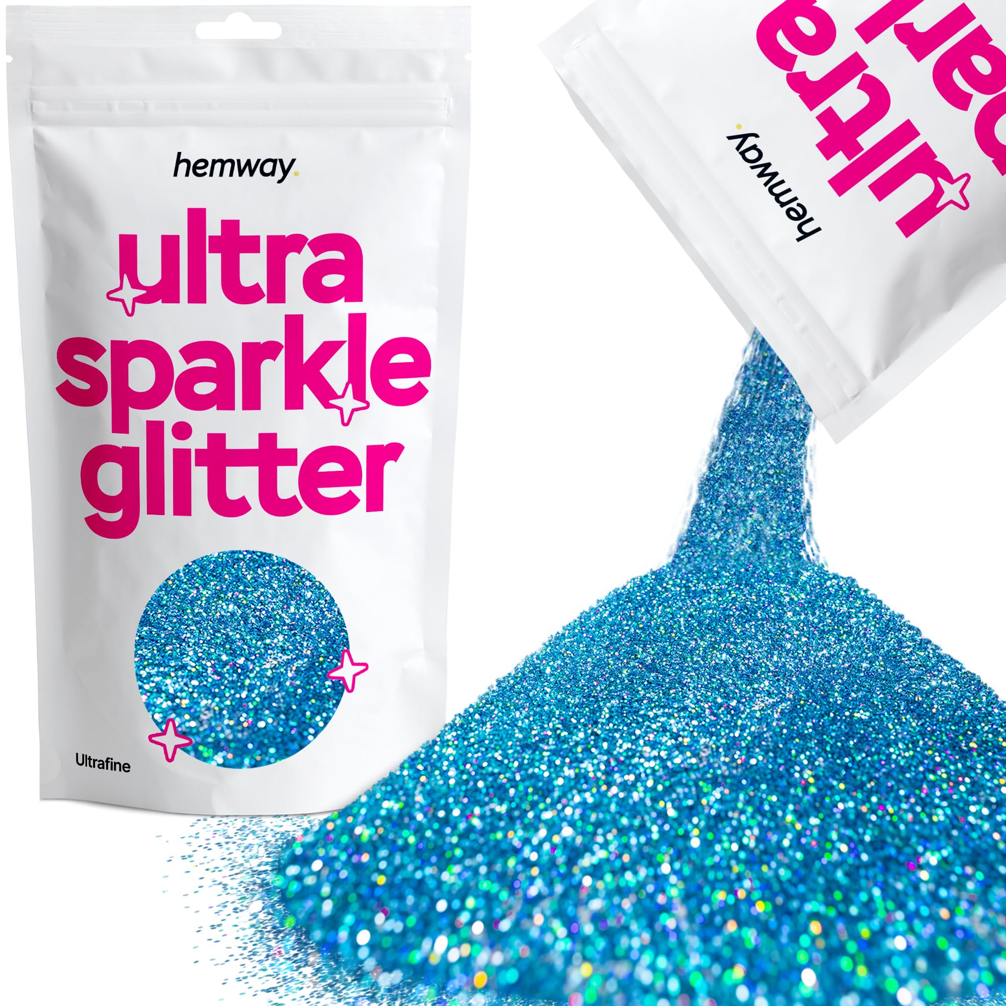 Hemway Ultra Sparkle Glitter Ocean Blue Holographic 100g Ultrafine | Glitter for Arts & Craft, Makeup, Nail Art, Crafting, Card Making, Sparkle Decoration