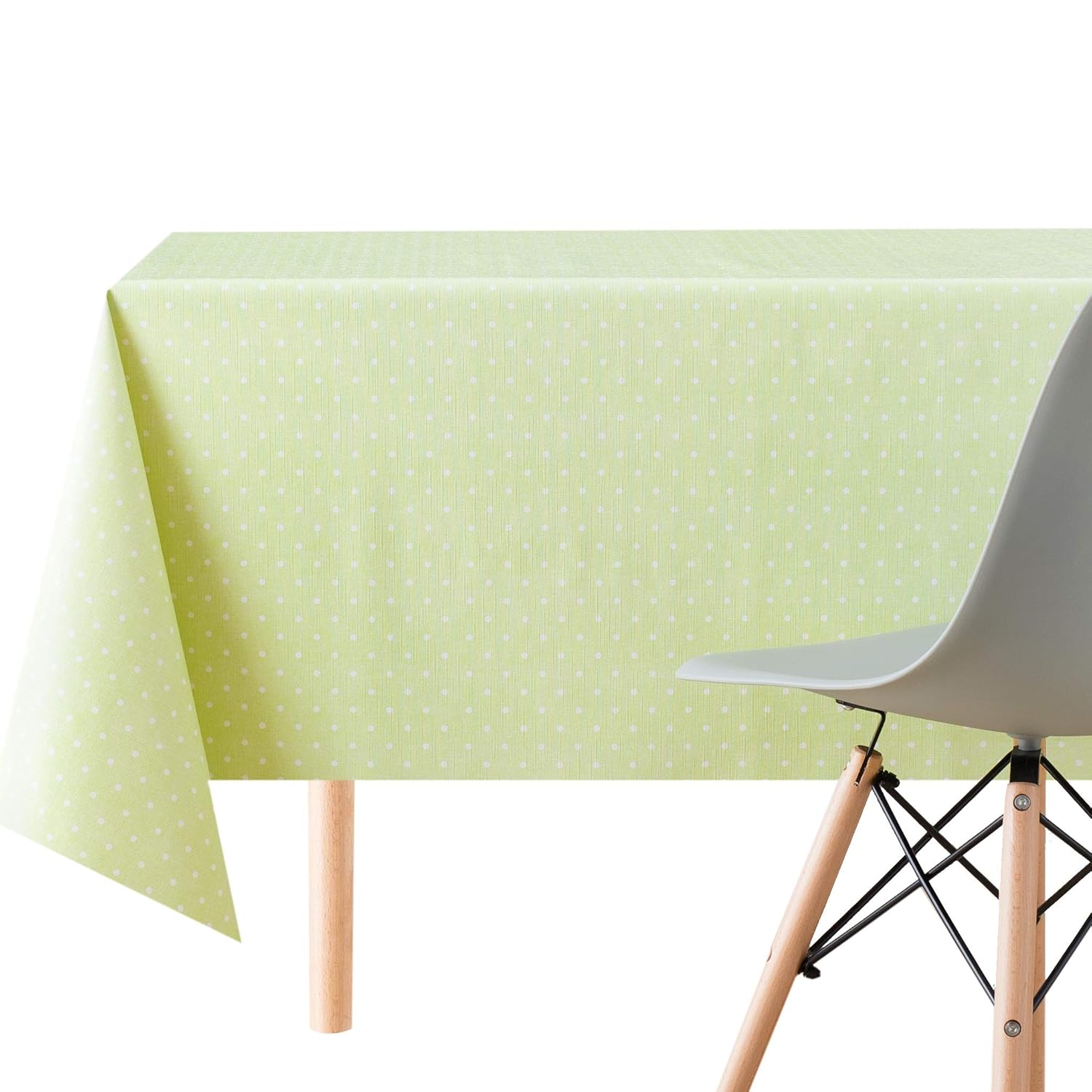 Spotted White Polka Dot Design On Lime Green PVC Wipe Clean Oilcloth