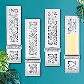Hsei Set of 4 Crystal Crush Diamond Wall Candle Holder 17.3 x 6.3 Inch Silver Mirrored Candle Sconces Rectangle Candle Holder Wall Decor for Living Room, Dining Room, Bedroom, Home Decorations