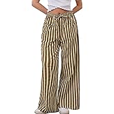 MISSACTIVER Women Drawstring Striped Pants Loose Wide Leg Trousers Casual Low Waist Pants Comfy Lounge Pants with Pockets