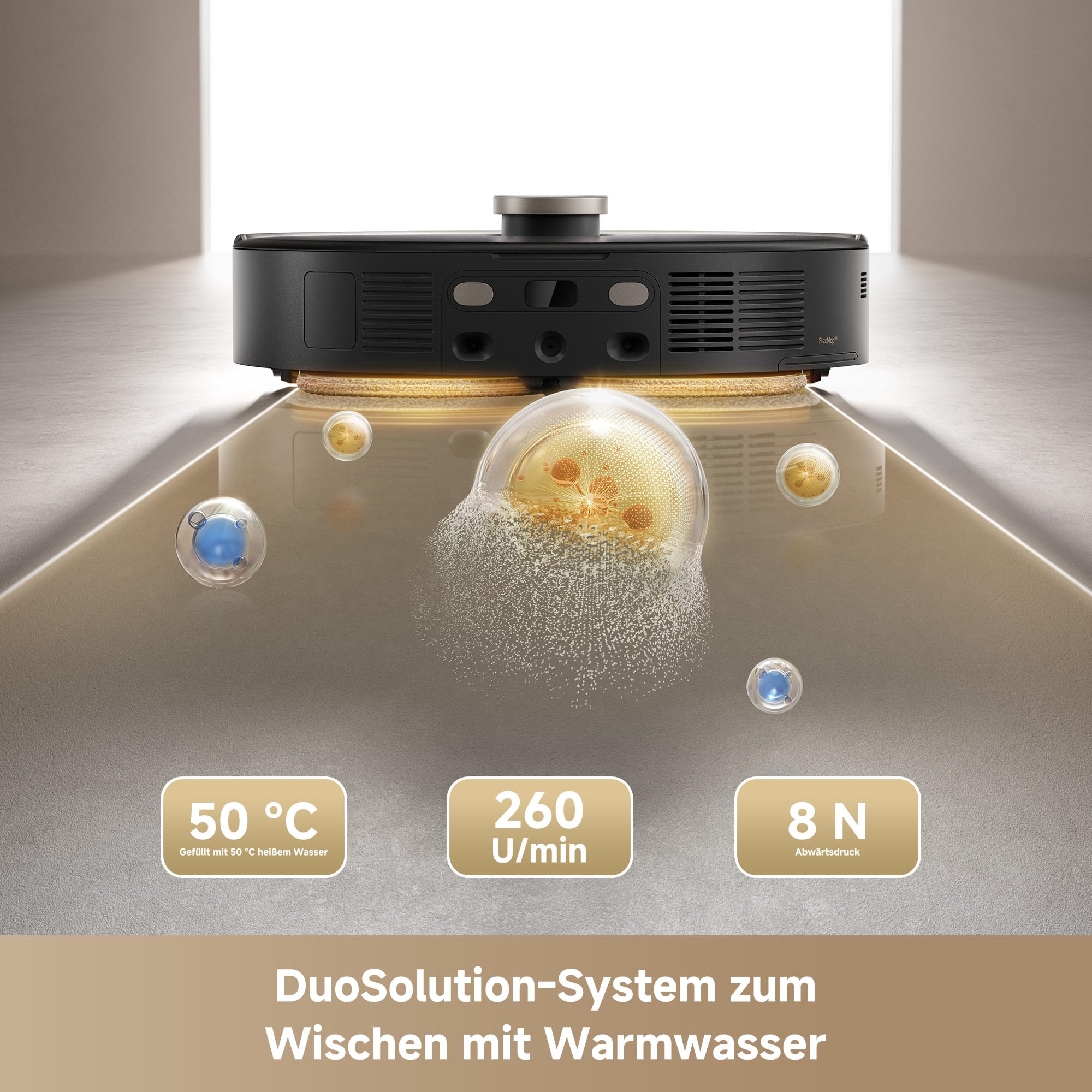 Mova V50 Ultra Complete Saugroboter mit Wischfunktion 24.000 Pa, 6cm Hindernisüberwindung, Liftable Navigation+RGB AI+LED, 80℃ Heißwasserwäsche & 63℃ Selbsttrocknung, DuoSolution System, Tricut Bürste 9