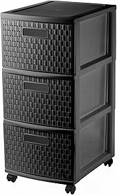 Rotho Country Tour 3 TIROIRS Noir Torre de Ordenación con 3 Cajón es con Ruedas 360º, Negro 