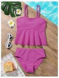 SHENHE Girl's 2 Piece High Waisted Ruffle Waffle