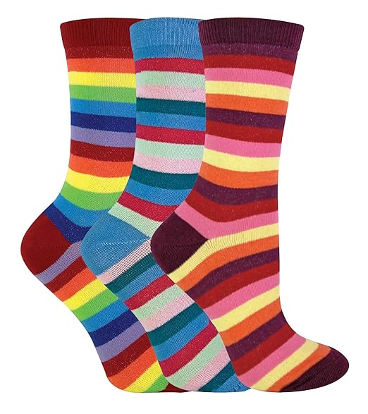 sock snob - 3er Pack Damen Baumwolle Reine Bunt Streifen Gestreift Socken