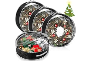GliCraft 4 Pcs Christmas Wreath Storage Bag, Christmas Garland Storage Container with Clear Window, Zipper & Handle for Xmas Holiday Seasonal Wreath Garland Box(Black,36")