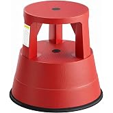 Upgraded Rolling Step Stool with Wheels,550LBS Capacity,Non-Slip Platform&amp;Retractable Casters,Heavy-Duty Round Kick Stool for Library,Kitchen, Office, Garage,Portable for Adults/Seniors (Red)