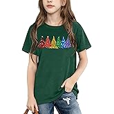 HQP Girls Christmas Shirt Kids Christmas Tree Graphic T-Shirt Boys Girls Funny Xmas Holiday Tee Tops 5-14 Years