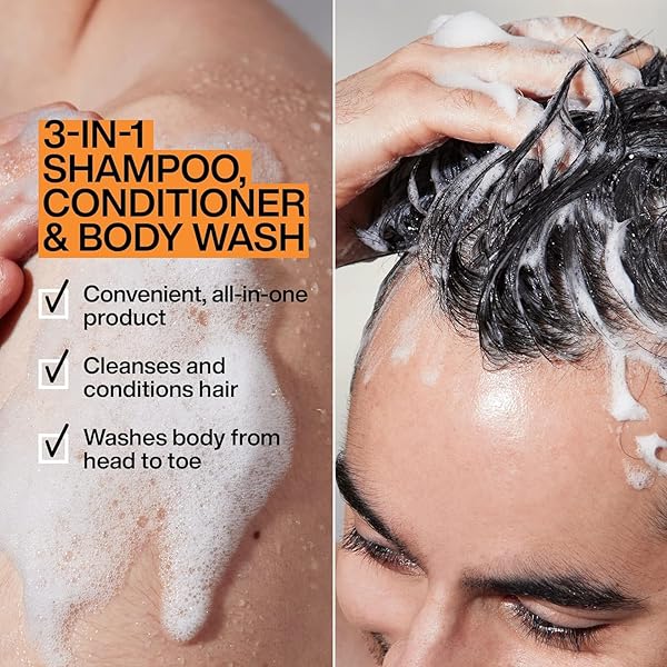 REDKEN BREWS 3-IN-1 MEN’S SHAMPOO, CONDITIONER AND BODY WASH – MULTI-PURPOSE HAIR & BODY CLEANSER FOR MEN – MOISTURIZES & HYDRATES, ALL-IN-ONE SOAP, 33.8 FL OZ