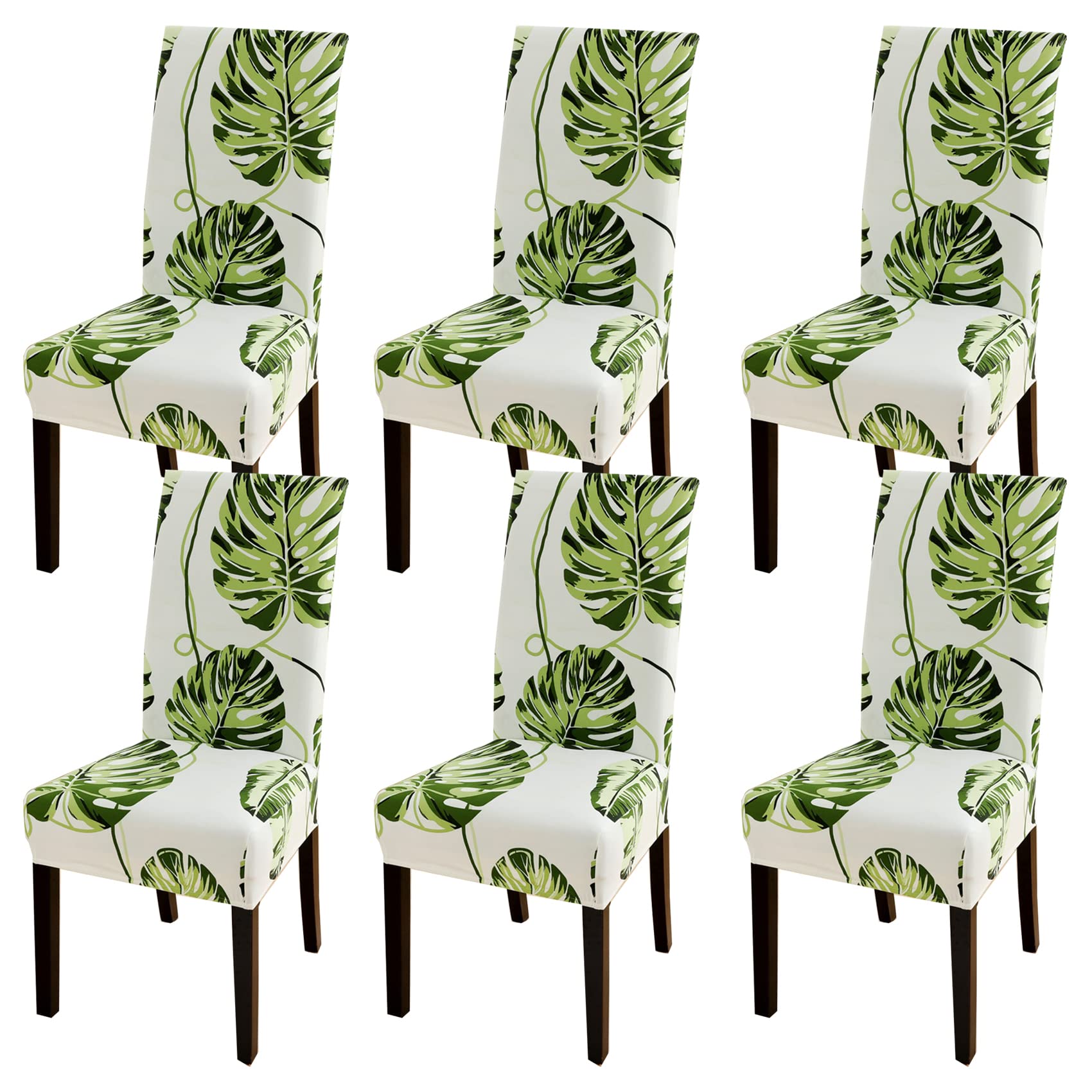 HZDHCLH Chair Covers Set of 4/6 Stretch Modern Chair Slipcovers for Dining Room Kitchen Wedding Party Washable Chair Protector (6pcs, green leaves)