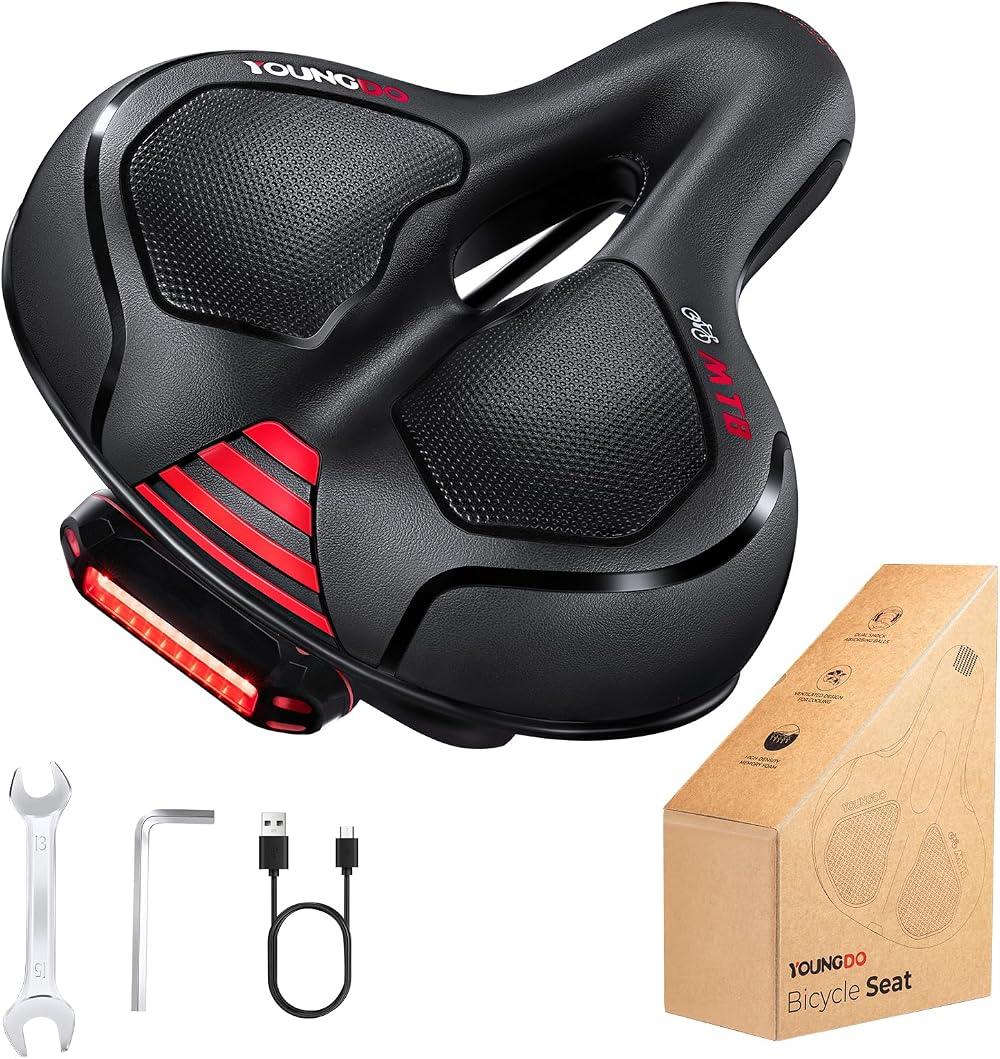 YOUNGDO Ultra Comfortable Bike Saddle Ergonomic Hollow Design Black Red