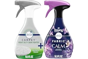 Febreze Fabric Spray & Carpet Heavy Duty Odor Fighter, Fabric Refresher, Multi-Use Deodorizer, Sneaker Balls Alternative, Couch & Linen Spray, Downy Calm & Rainforest Scents, 16.9oz, 2ct (1 of each)